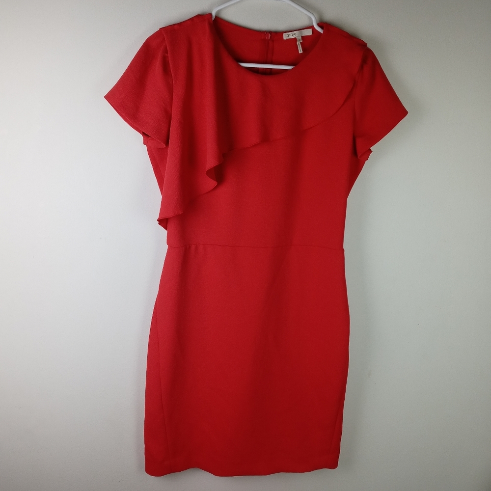Maje Fanny Asymmetrical Sheath Ruffle Dress Size 3/L